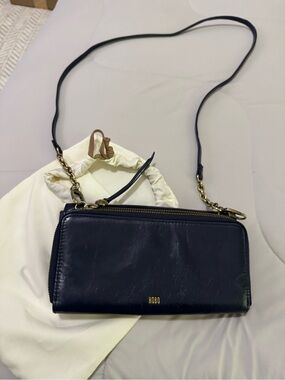 Hobo blue leather wallet on a chain